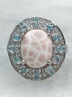 Pink Natrolite Multigemstone Sterling Silver Halo Ring Sz 7